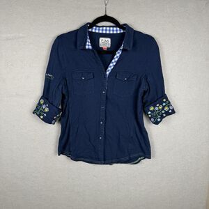 Alp N Rock Floral and Plaid Black Women's Button Up Shirt Size 1 Embroidered‎